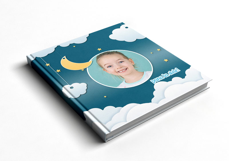 album fotocarte pentru copii, cu stelute, nori si luna